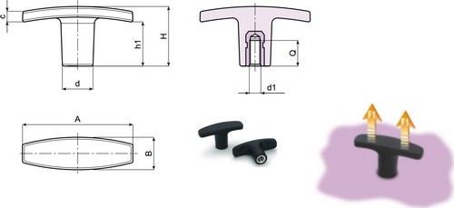 T Handle with threaded stainless steel insert